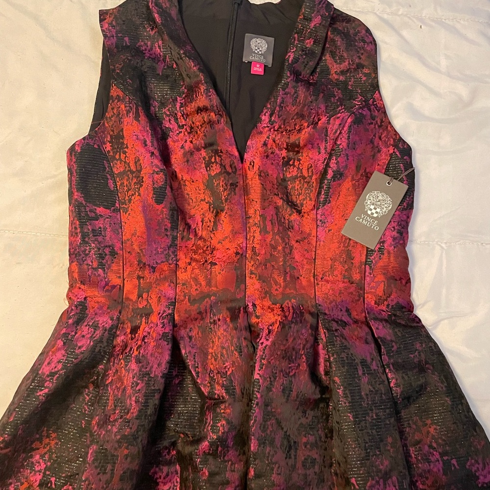 Vince Camuto Black and Pink Patterned Dress